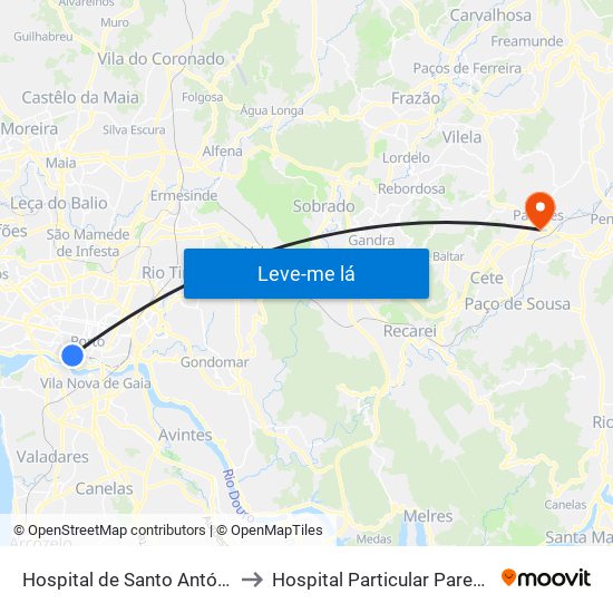 Hospital de Santo António to Hospital Particular Paredes map