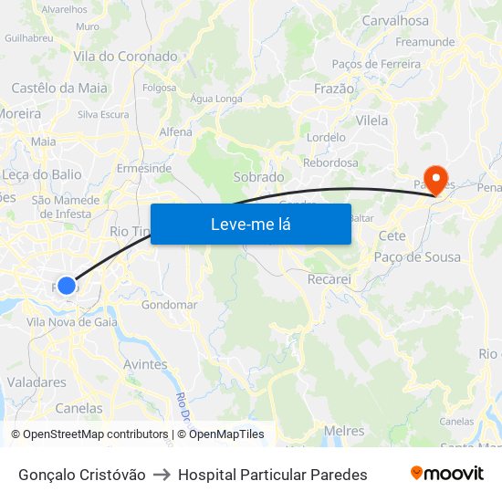 Gonçalo Cristóvão to Hospital Particular Paredes map