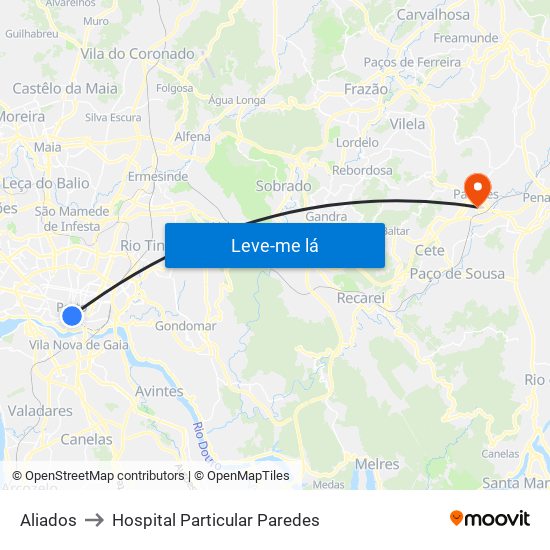 Aliados to Hospital Particular Paredes map