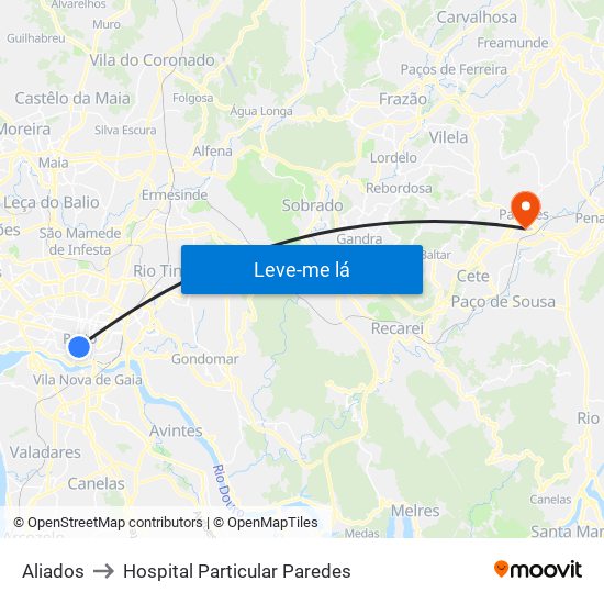 Aliados to Hospital Particular Paredes map