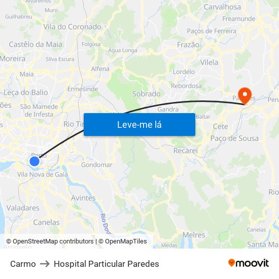 Carmo to Hospital Particular Paredes map