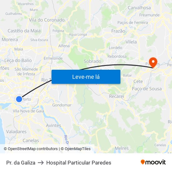 Pr. da Galiza to Hospital Particular Paredes map