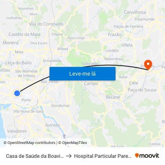 Casa de Saúde da Boavista to Hospital Particular Paredes map