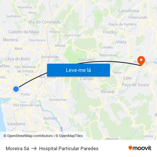 Moreira Sá to Hospital Particular Paredes map