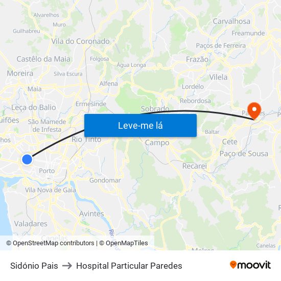 Sidónio Pais to Hospital Particular Paredes map