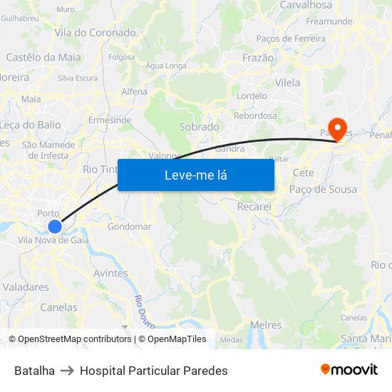 Batalha to Hospital Particular Paredes map