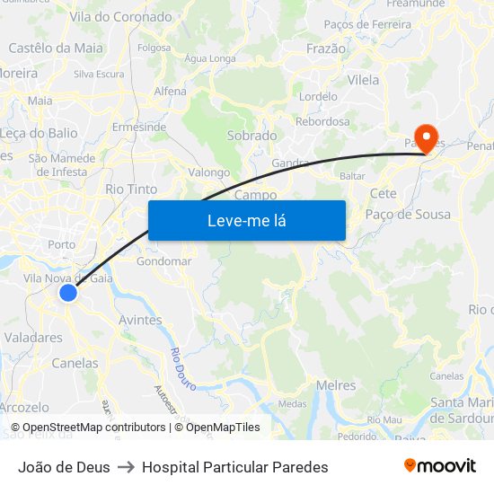 João de Deus to Hospital Particular Paredes map