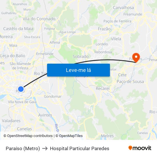 Paraíso (Metro) to Hospital Particular Paredes map