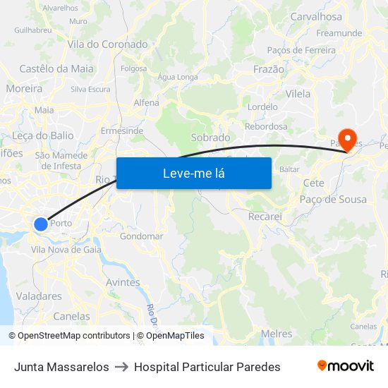 Junta Massarelos to Hospital Particular Paredes map