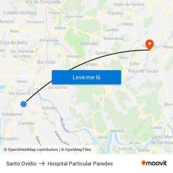 Santo Ovídio to Hospital Particular Paredes map
