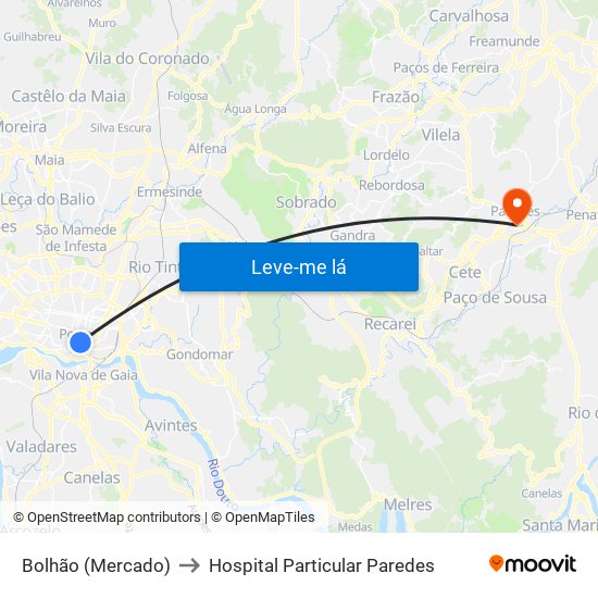Bolhão (Mercado) to Hospital Particular Paredes map