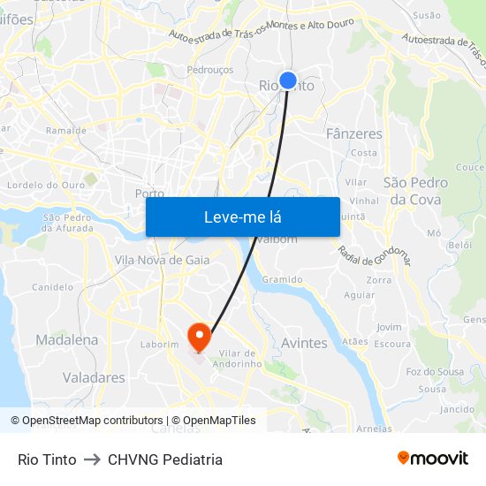 Rio Tinto to CHVNG Pediatria map