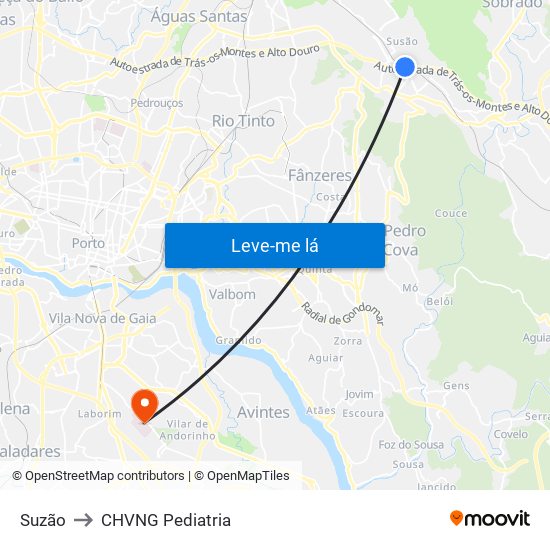 Suzão to CHVNG Pediatria map