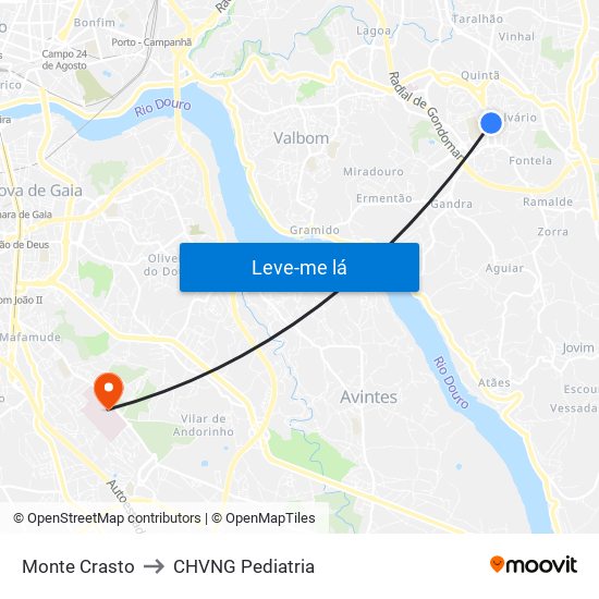 Monte Crasto to CHVNG Pediatria map