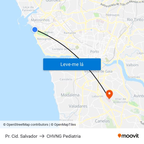 Pr. Cid. Salvador to CHVNG Pediatria map