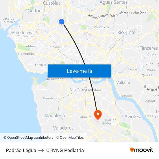 Padrão Légua to CHVNG Pediatria map