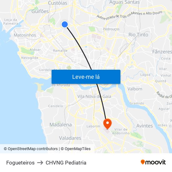 Fogueteiros to CHVNG Pediatria map