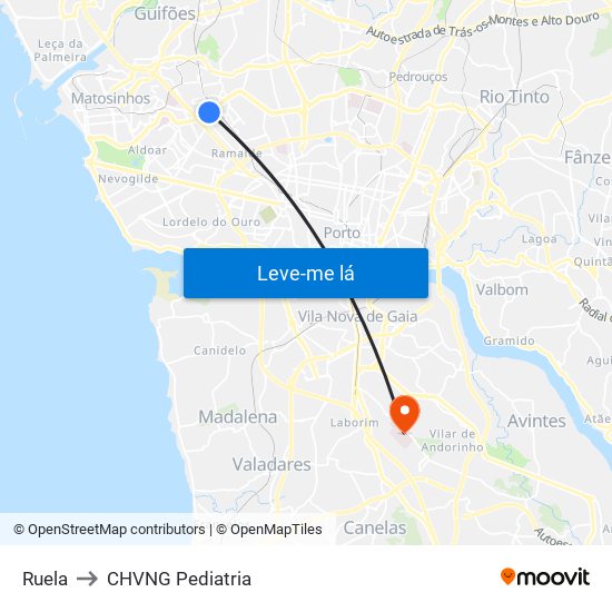 Ruela to CHVNG Pediatria map