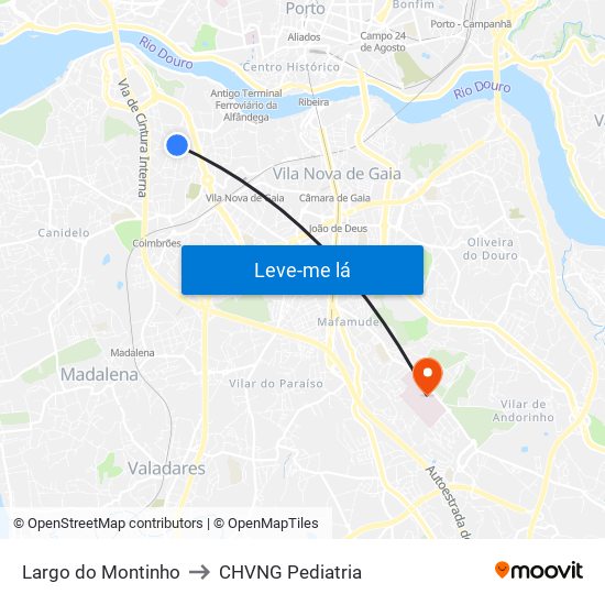 Largo do Montinho to CHVNG Pediatria map