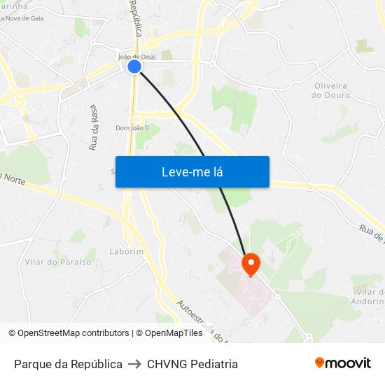 Parque da República to CHVNG Pediatria map