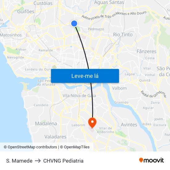 S. Mamede to CHVNG Pediatria map