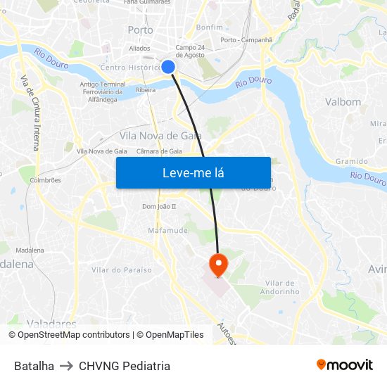 Batalha to CHVNG Pediatria map