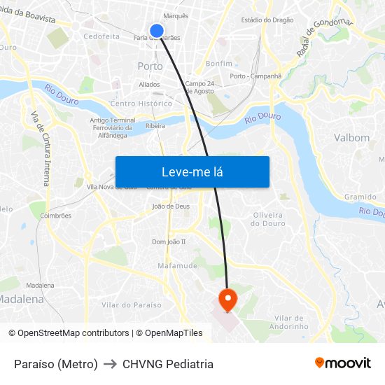 Paraíso (Metro) to CHVNG Pediatria map