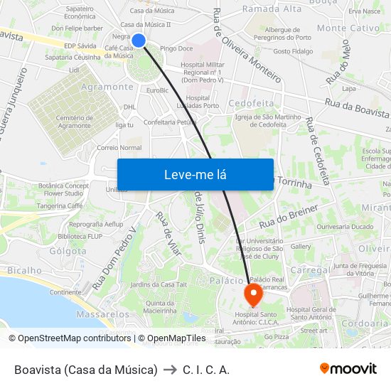 Boavista (Casa da Música) to C. I. C. A. map