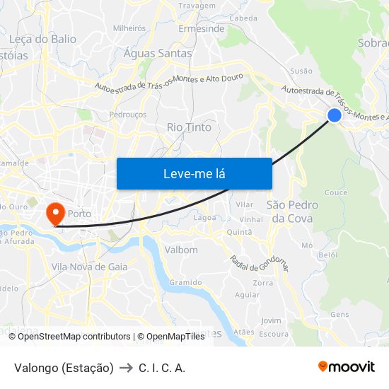 Valongo (Estação) to C. I. C. A. map