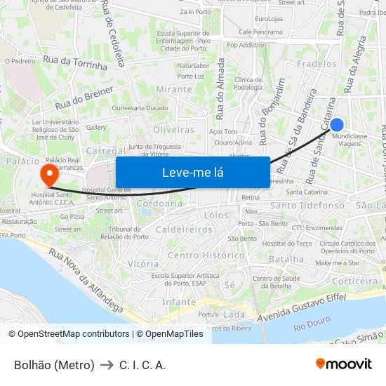 Bolhão (Metro) to C. I. C. A. map