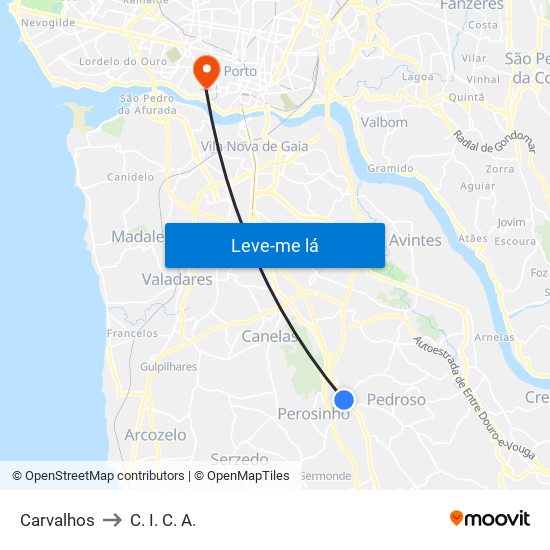 Carvalhos to C. I. C. A. map