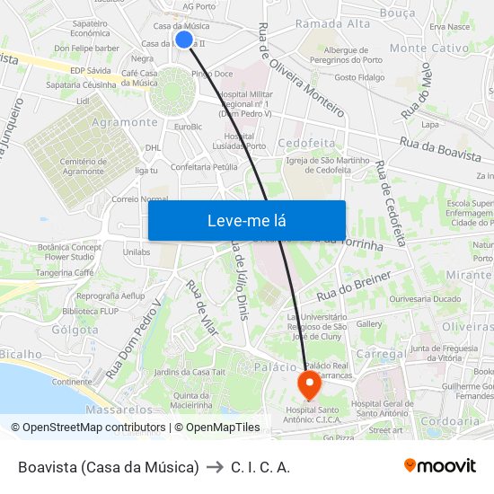 Boavista (Casa da Música) to C. I. C. A. map