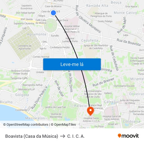 Boavista (Casa da Música) to C. I. C. A. map