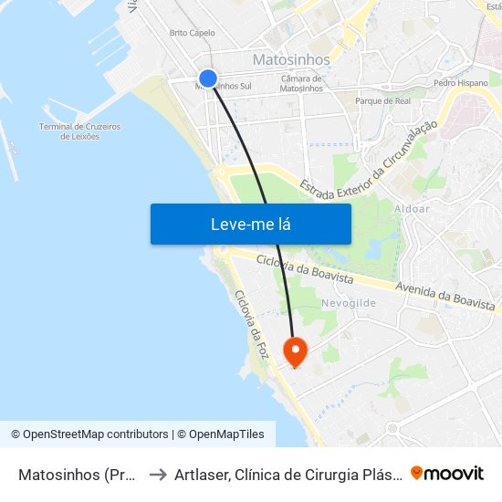 Matosinhos (Praia) to Artlaser, Clínica de Cirurgia Plástica map