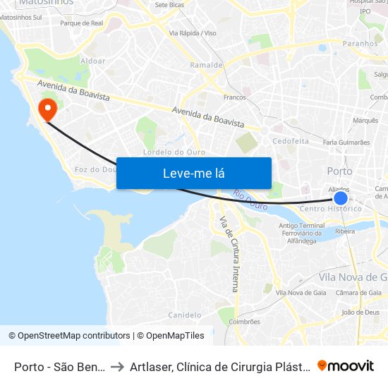 Porto - São Bento to Artlaser, Clínica de Cirurgia Plástica map