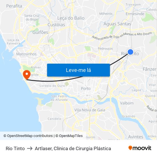 Rio Tinto to Artlaser, Clínica de Cirurgia Plástica map