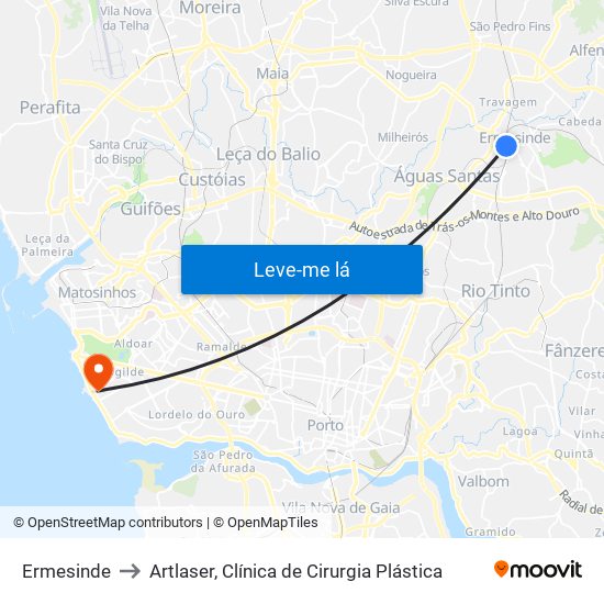 Ermesinde to Artlaser, Clínica de Cirurgia Plástica map