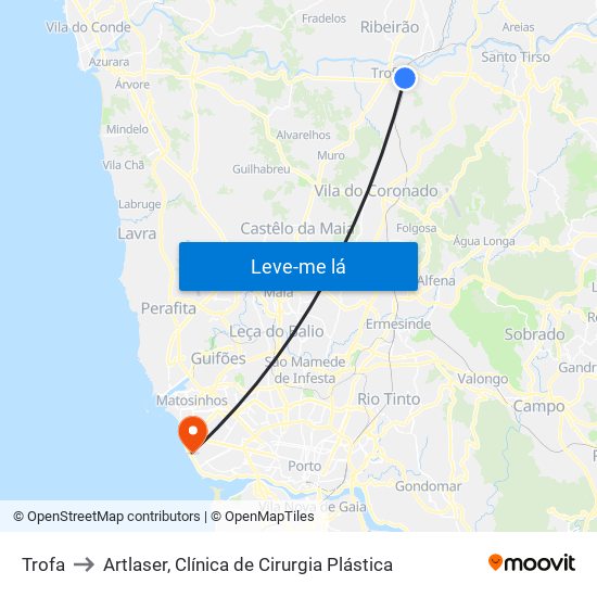 Trofa to Artlaser, Clínica de Cirurgia Plástica map