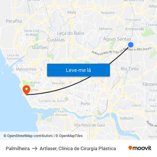 Palmilheira to Artlaser, Clínica de Cirurgia Plástica map