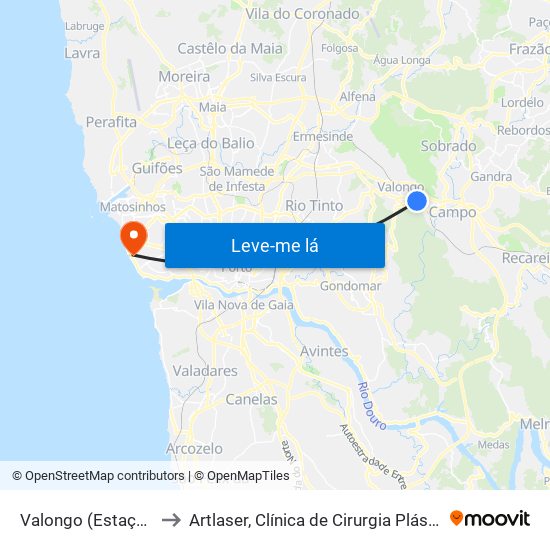 Valongo (Estação) to Artlaser, Clínica de Cirurgia Plástica map