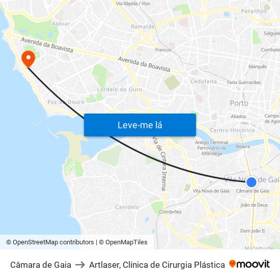 Câmara de Gaia to Artlaser, Clínica de Cirurgia Plástica map