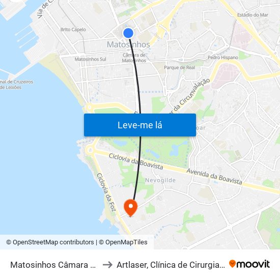 Matosinhos Câmara (Matc1) to Artlaser, Clínica de Cirurgia Plástica map