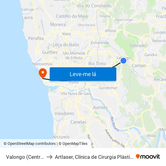 Valongo (Centro) to Artlaser, Clínica de Cirurgia Plástica map