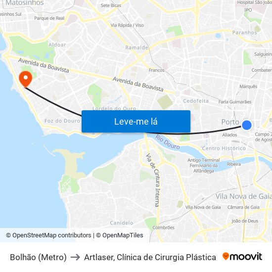 Bolhão (Metro) to Artlaser, Clínica de Cirurgia Plástica map