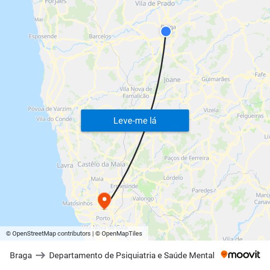 Braga to Departamento de Psiquiatria e Saúde Mental map