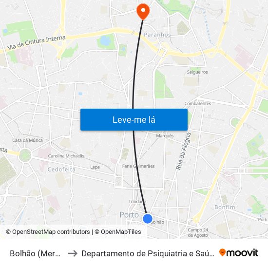 Bolhão (Mercado) to Departamento de Psiquiatria e Saúde Mental map