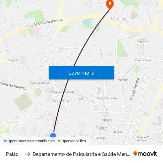 Palácio to Departamento de Psiquiatria e Saúde Mental map