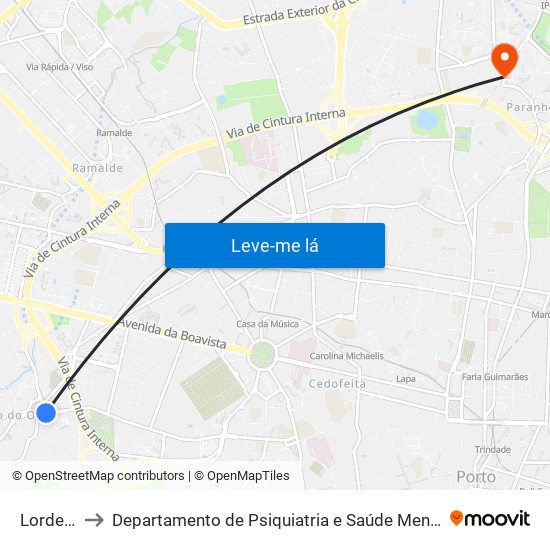 Lordelo to Departamento de Psiquiatria e Saúde Mental map