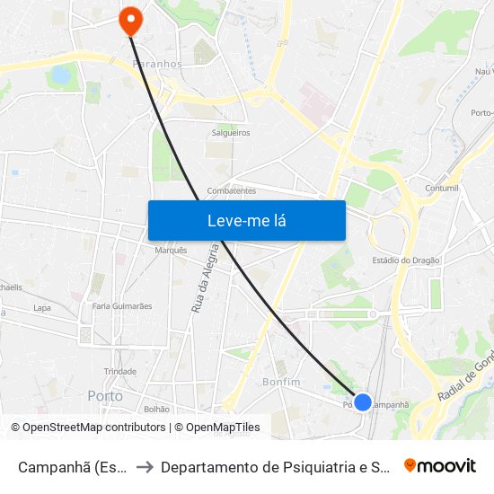 Campanhã (Estação) to Departamento de Psiquiatria e Saúde Mental map