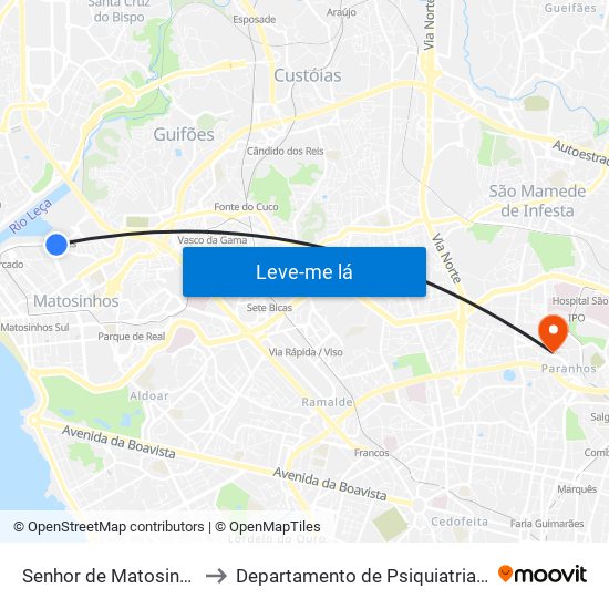 Senhor de Matosinhos (Metro) to Departamento de Psiquiatria e Saúde Mental map